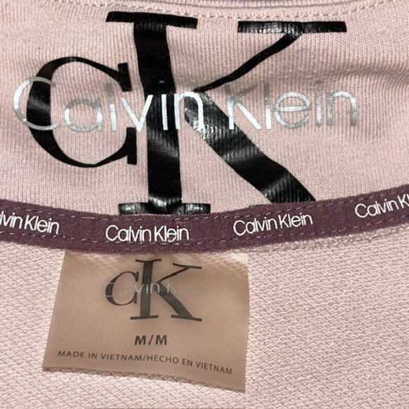 Calvin Klein Collared Womens MEDIUM Pink Cropped Long Sleeve Spellout Size M - Picture 4 of 6